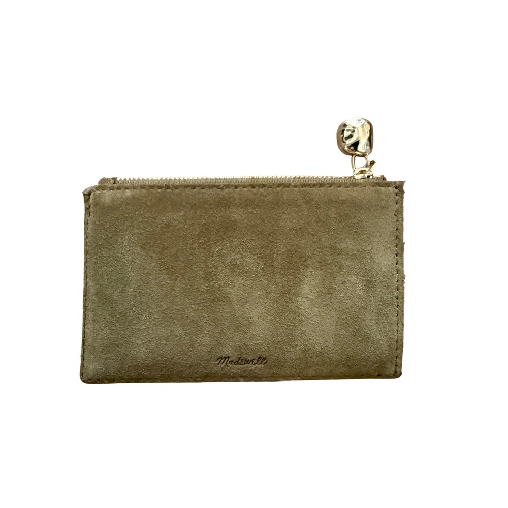 Madewell Olive Green Suede Zip Card Case Wallet with ID Window Gold Hardware